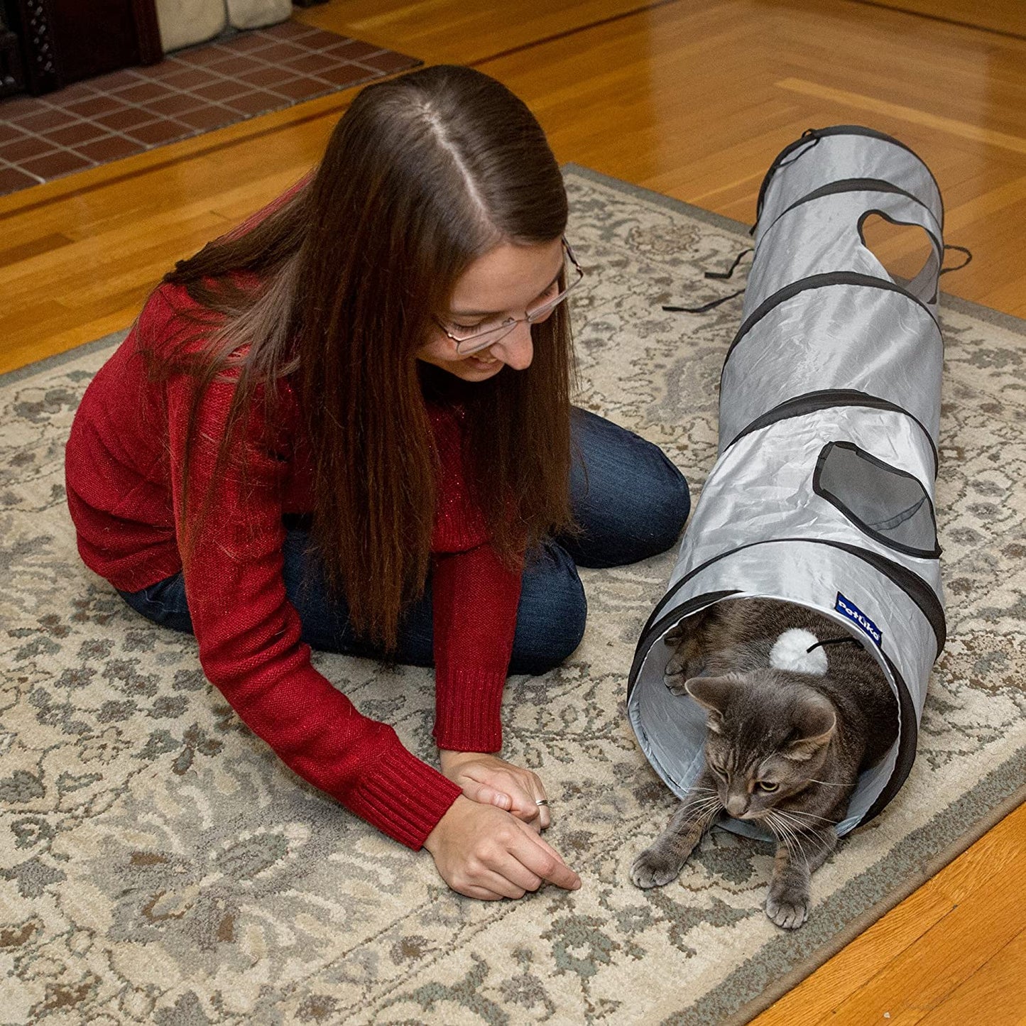 Collapsible Cat Tunnel - Pop-Up Play Tube with Peek Holes & Ball for Indoor Fun