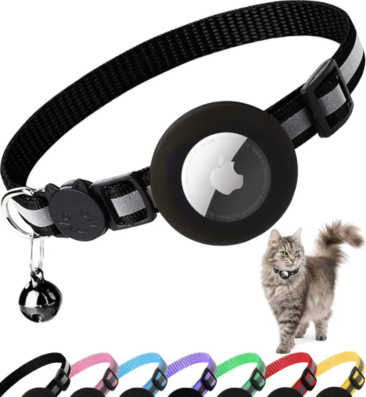 Premium Reflective Breakaway Cat Collar with AirTag Holder & Bell - Ideal for Kittens and Adult Cats!
