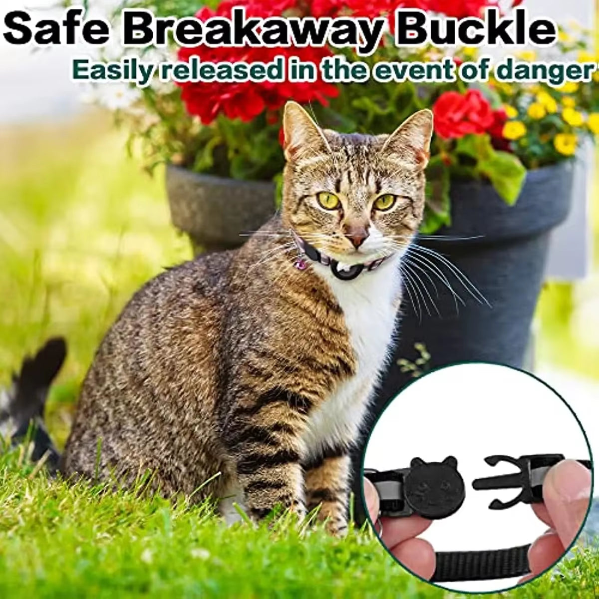 Premium Reflective Breakaway Cat Collar with AirTag Holder & Bell - Ideal for Kittens and Adult Cats!