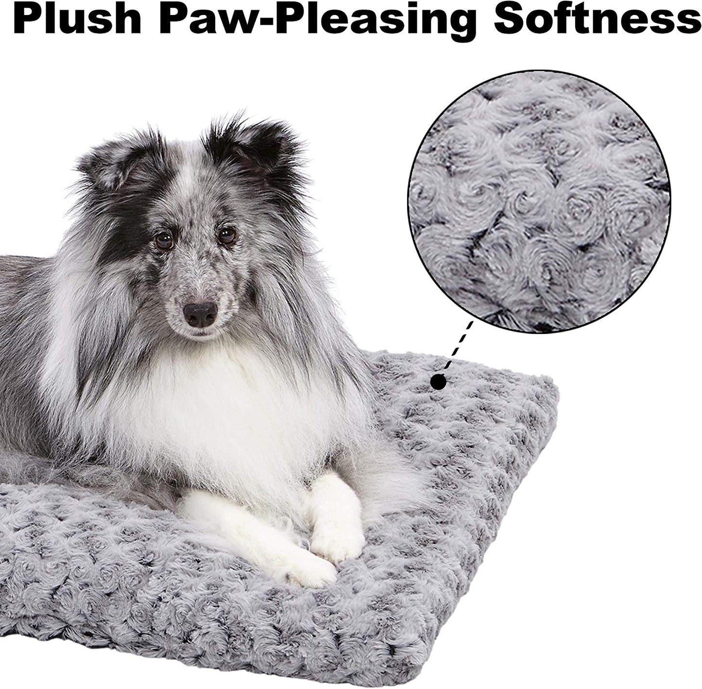 Deluxe Gray Ombré Swirl Plush Pet Bed - Soft, Machine Washable, Non-Skid Crate Mat for 24-Inch Crates