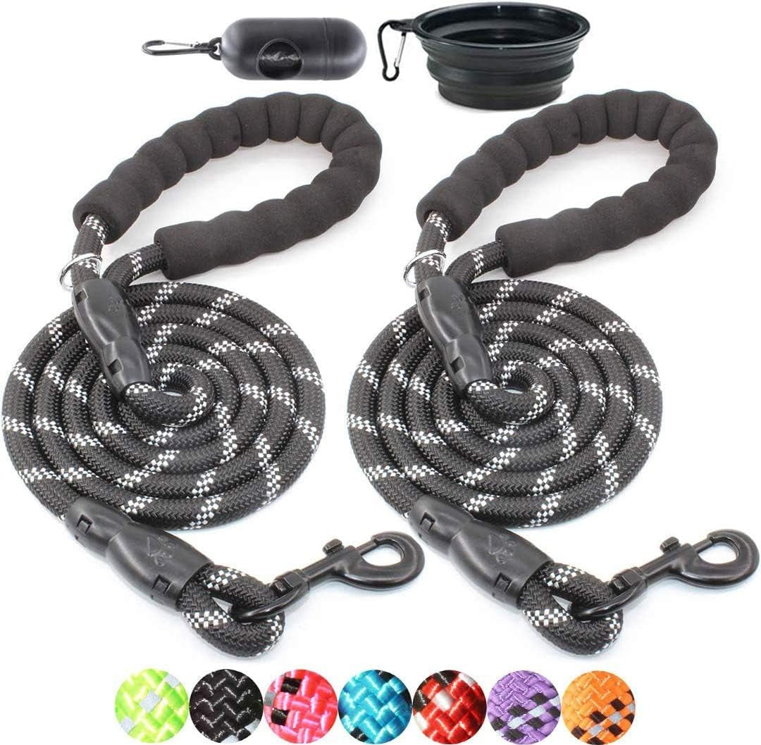 2-Pack 5/6 FT Premium Dog Leash Set with Padded Handle and Reflective Threads - Perfect for All Dog Sizes (Black & Black)