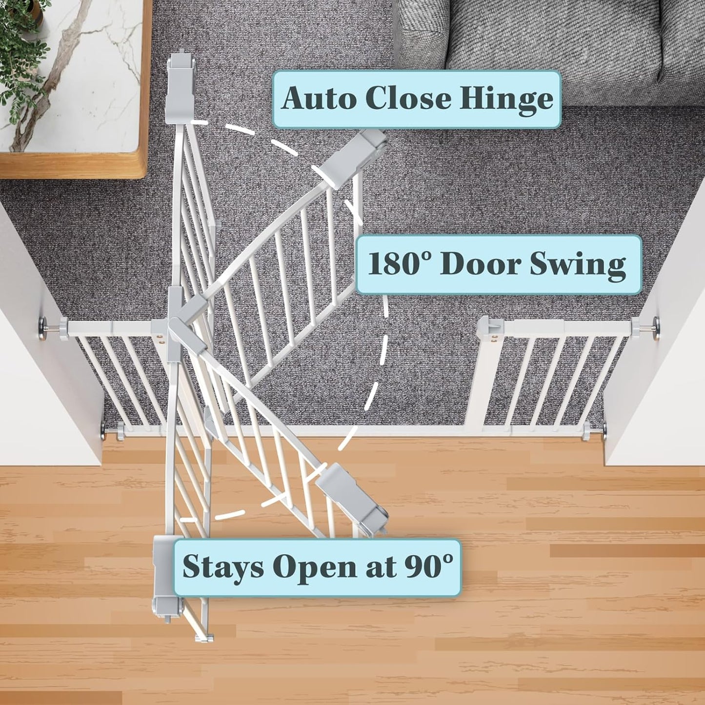 Versatile 29-39.6" Auto Close Baby & Pet Gate - 30" Tall Safety Gate for Stairs, Hallways & Bedrooms, Easy One-Hand Operation, No Drill Installation, Stylish White Finish