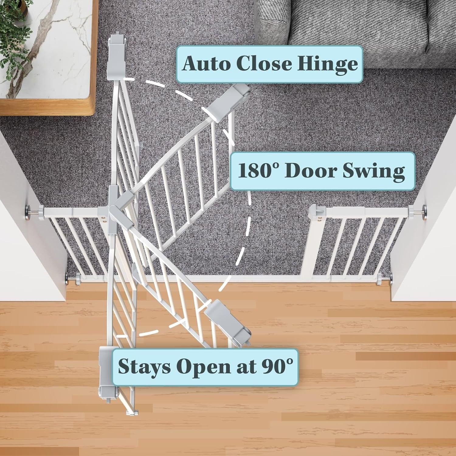 Versatile 29-39.6" Auto Close Baby & Pet Gate - 30" Tall Safety Gate for Stairs, Hallways & Bedrooms, Easy One-Hand Operation, No Drill Installation, Stylish White Finish