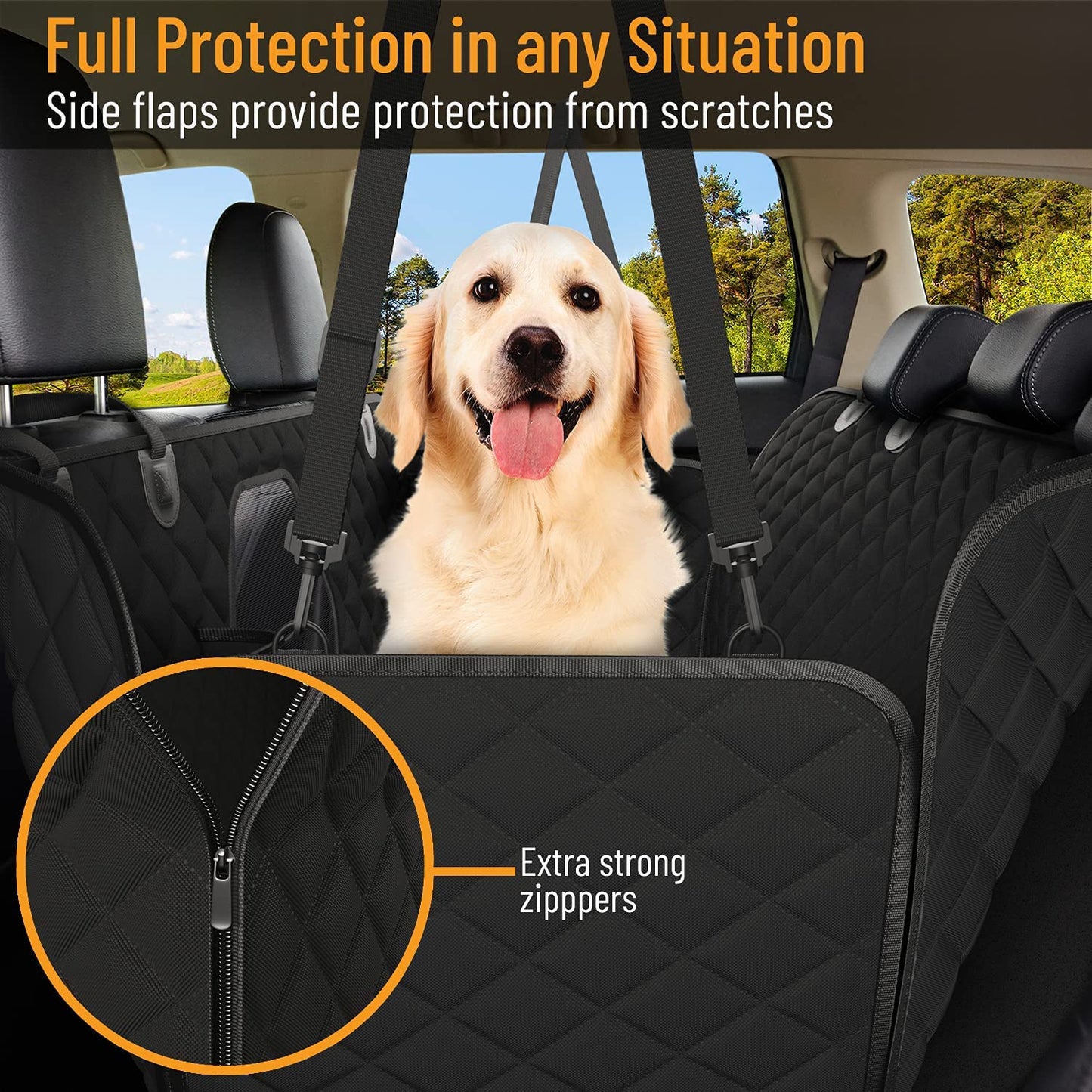 Essential Waterproof Dog Car Seat Cover - Back Seat Hammock Protector for SUVs & Trucks with Safety Features - Stylish Black Design