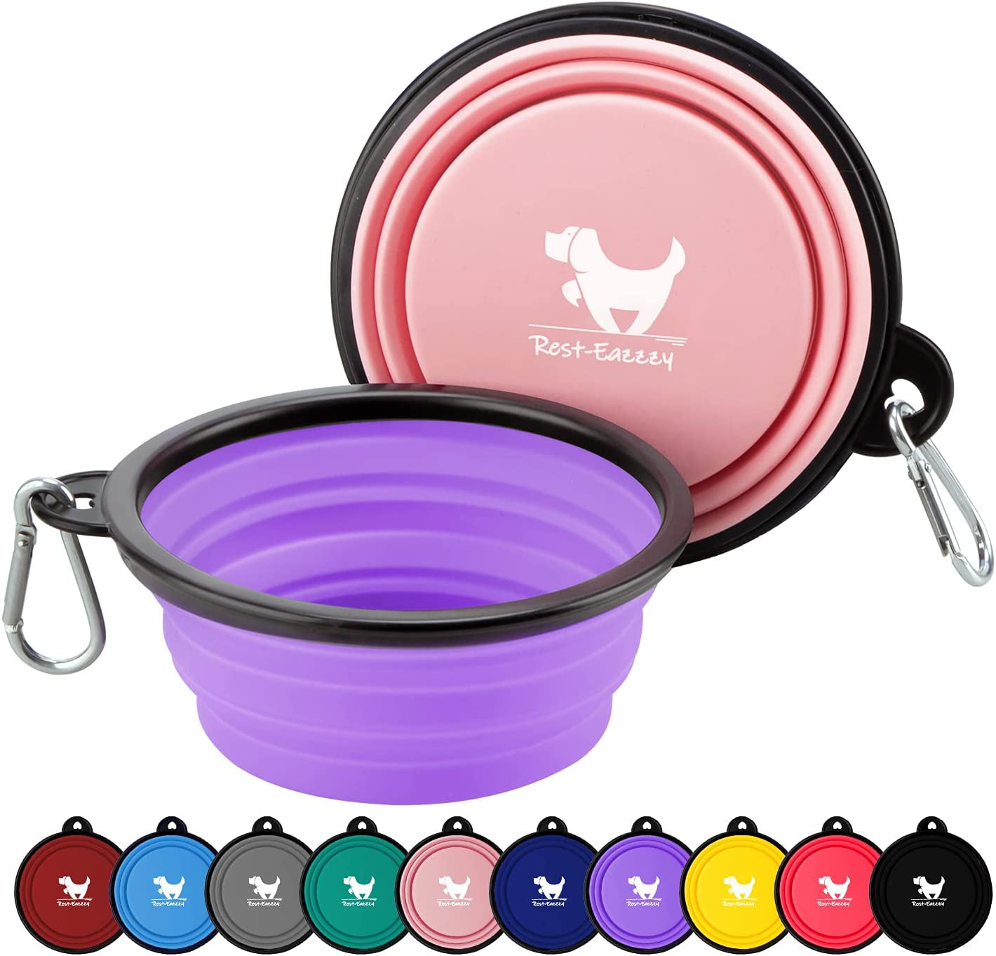 Travel-Friendly Collapsible Dog Bowls - 2-Pack Portable Feeding & Watering Dishes with Carabiners, BPA Free