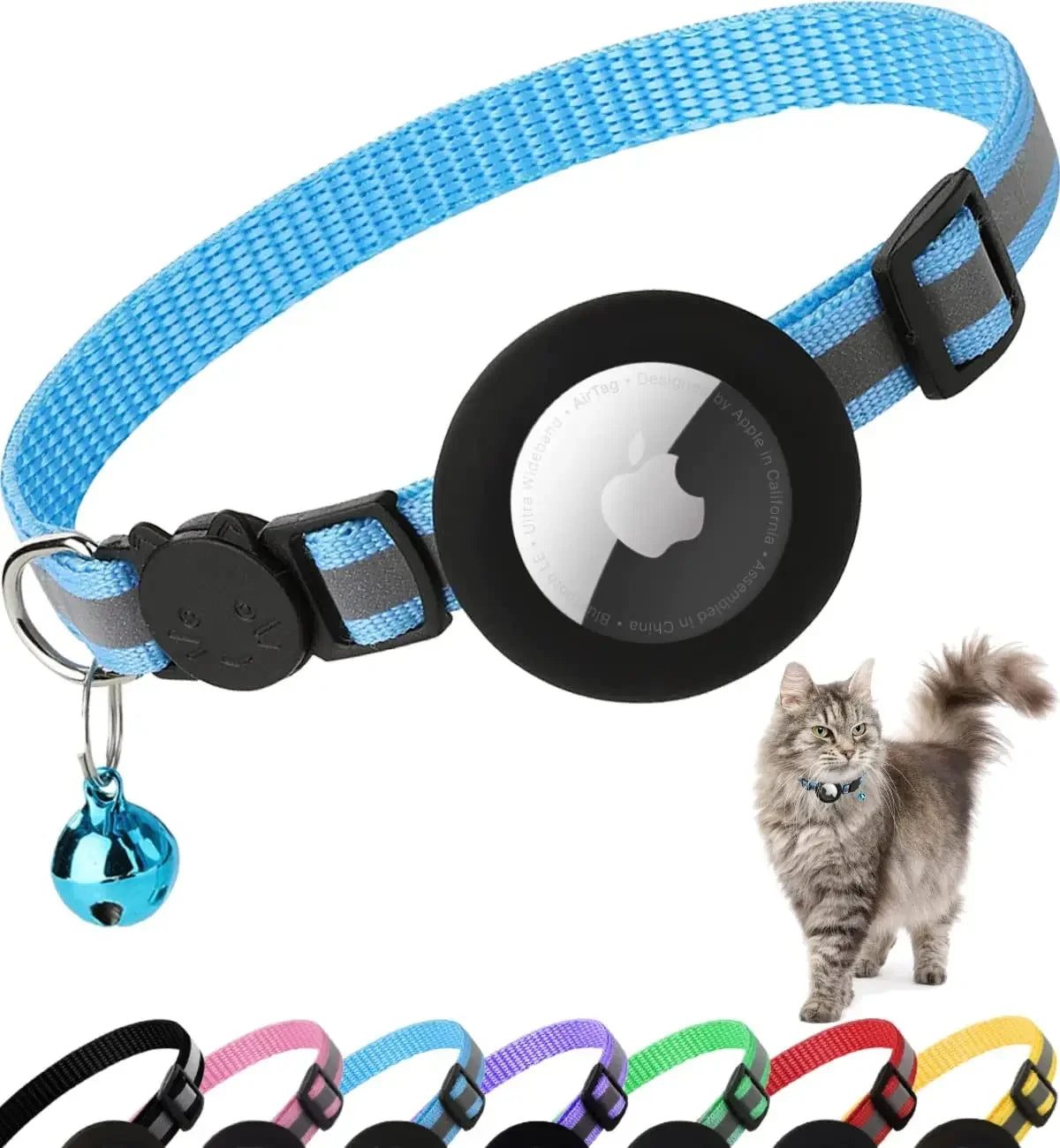 Premium Reflective Breakaway Cat Collar with AirTag Holder & Bell - Ideal for Kittens and Adult Cats!