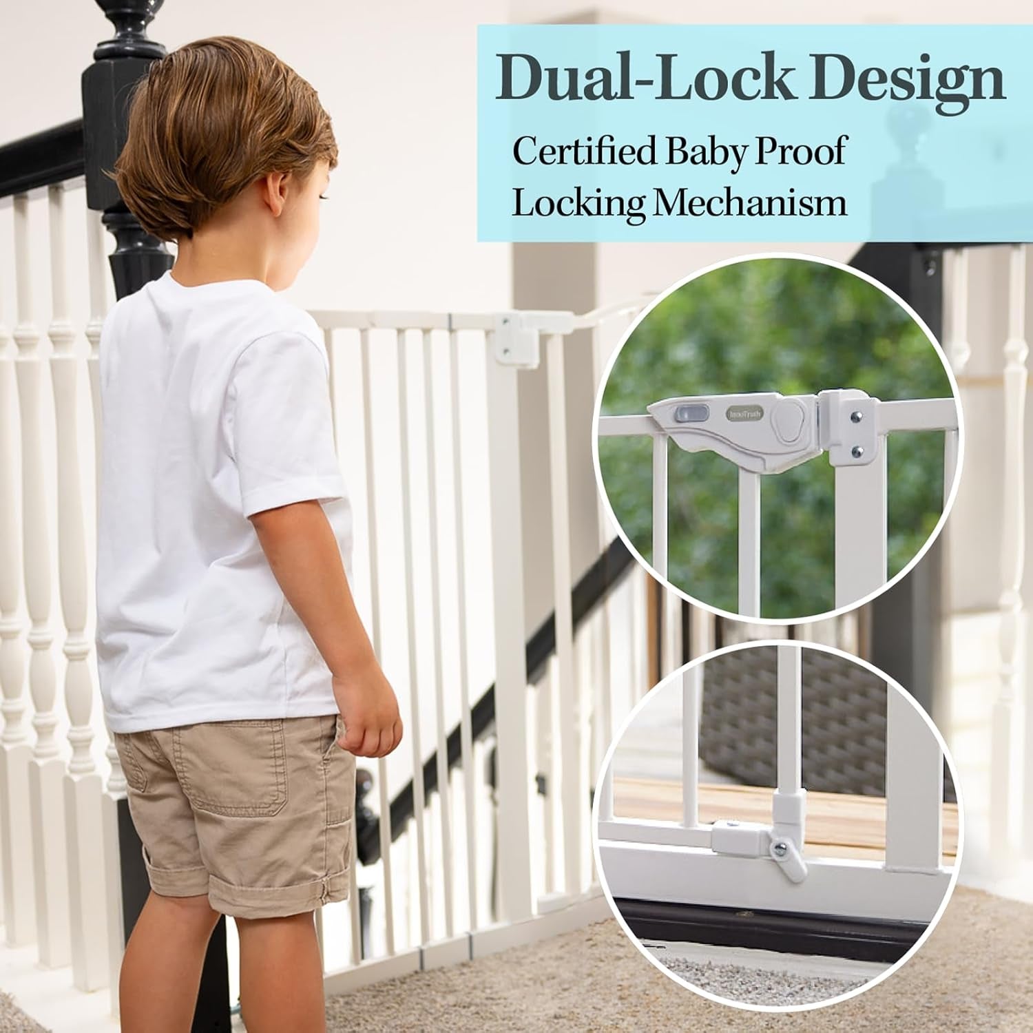 Versatile 29-39.6" Auto Close Baby & Pet Gate - 30" Tall Safety Gate for Stairs, Hallways & Bedrooms, Easy One-Hand Operation, No Drill Installation, Stylish White Finish