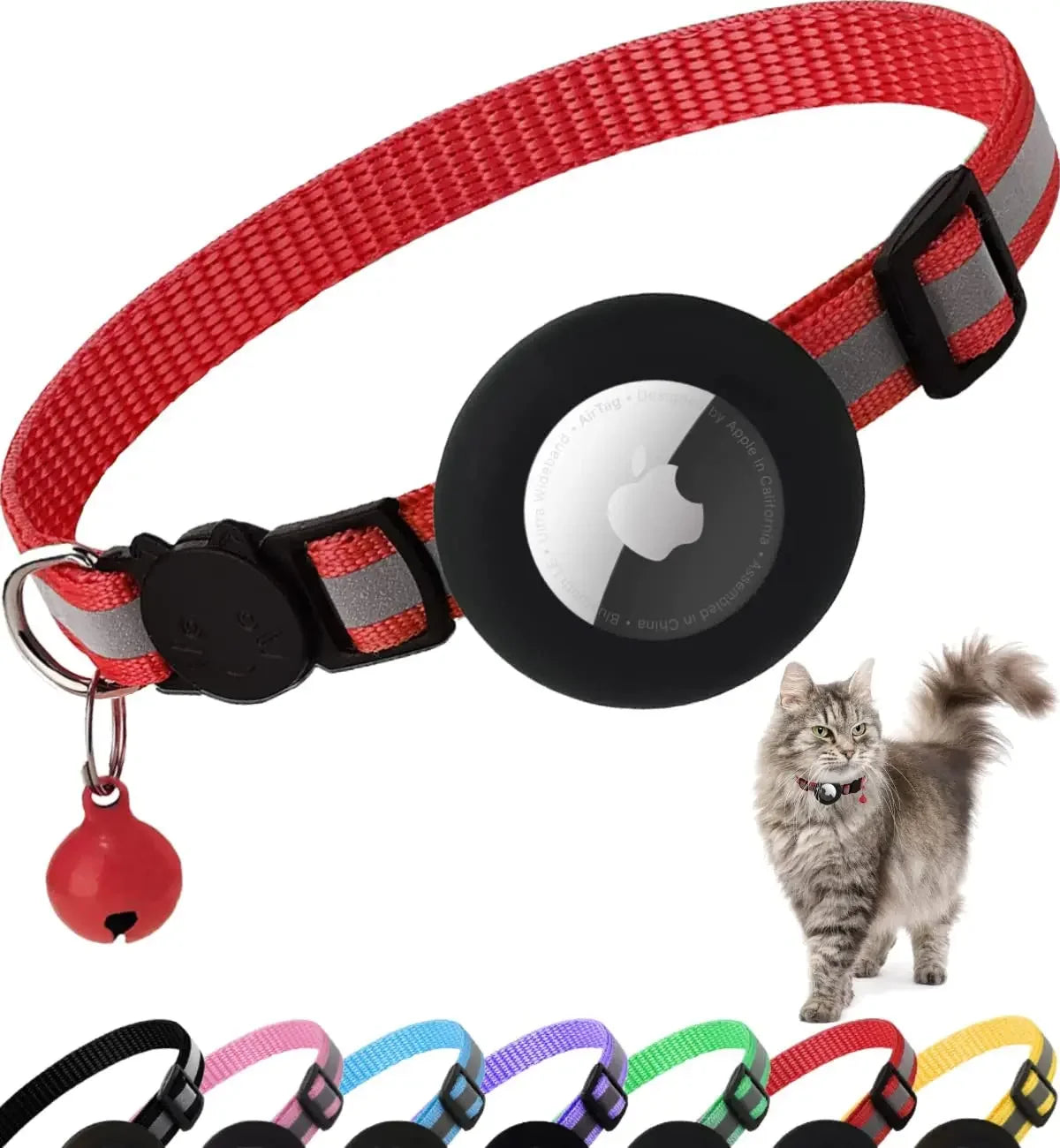 Premium Reflective Breakaway Cat Collar with AirTag Holder & Bell - Ideal for Kittens and Adult Cats!