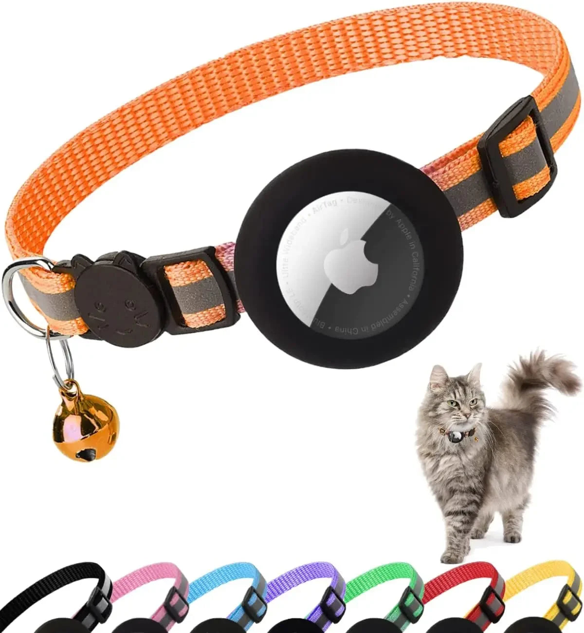 Premium Reflective Breakaway Cat Collar with AirTag Holder & Bell - Ideal for Kittens and Adult Cats!