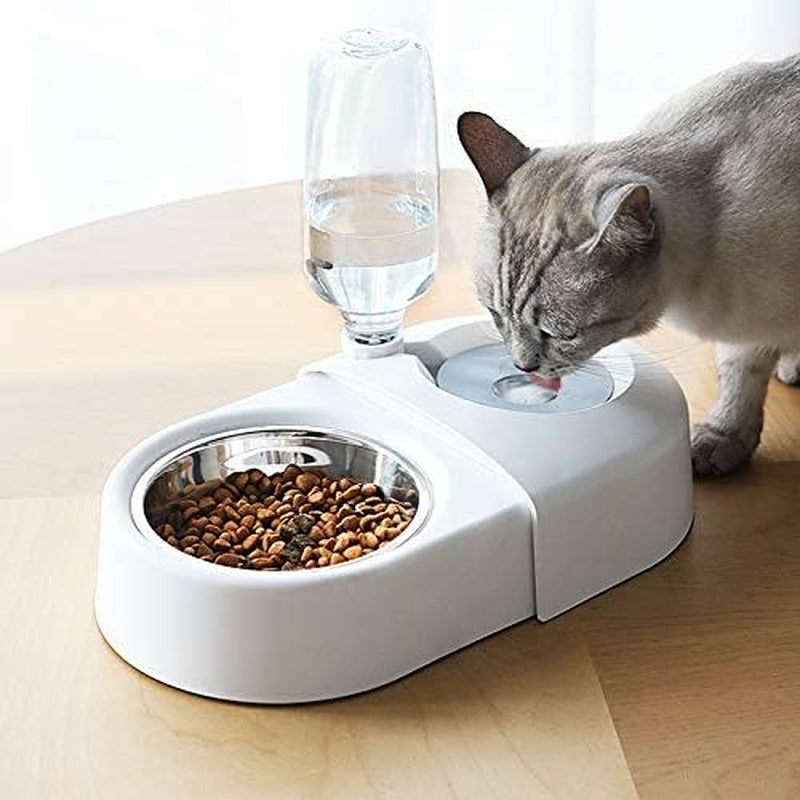 Premium Double Dog and Cat Food Bowls with Automatic Water Dispenser - Ideal for Small Pets (White)