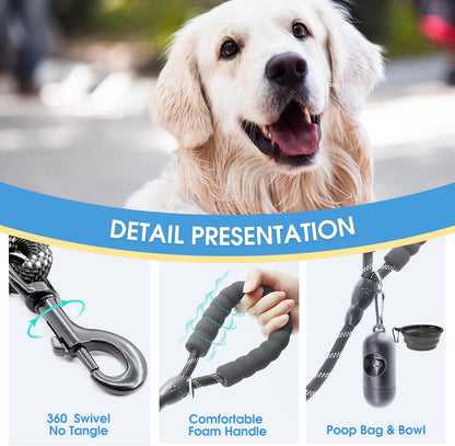2-Pack 5/6 FT Premium Dog Leash Set with Padded Handle and Reflective Threads - Perfect for All Dog Sizes (Black & Black)