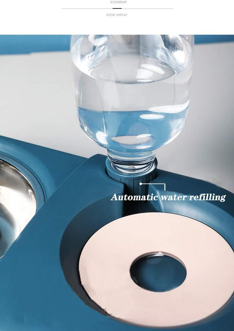 Premium Double Dog and Cat Food Bowls with Automatic Water Dispenser - Ideal for Small Pets (White)