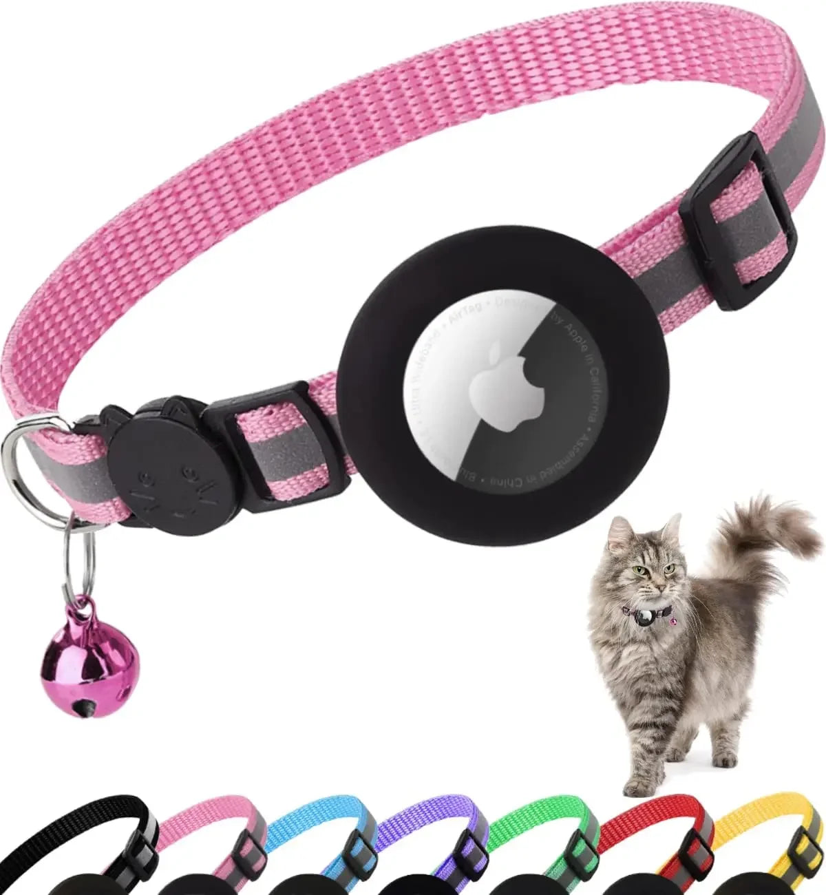 Premium Reflective Breakaway Cat Collar with AirTag Holder & Bell - Ideal for Kittens and Adult Cats!