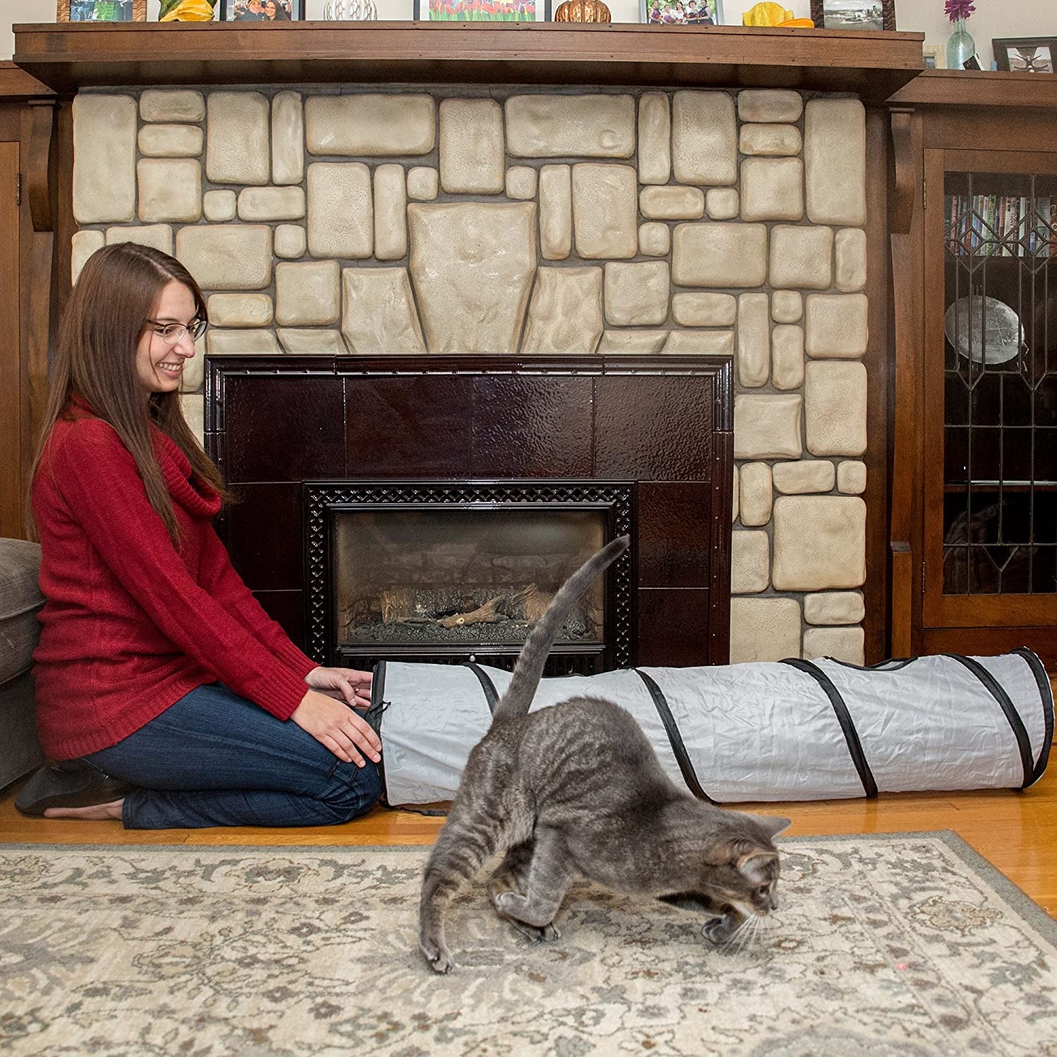Collapsible Cat Tunnel - Pop-Up Play Tube with Peek Holes & Ball for Indoor Fun