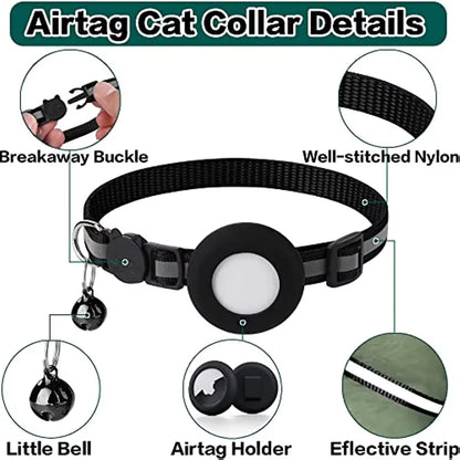 Premium Reflective Breakaway Cat Collar with AirTag Holder & Bell - Ideal for Kittens and Adult Cats!