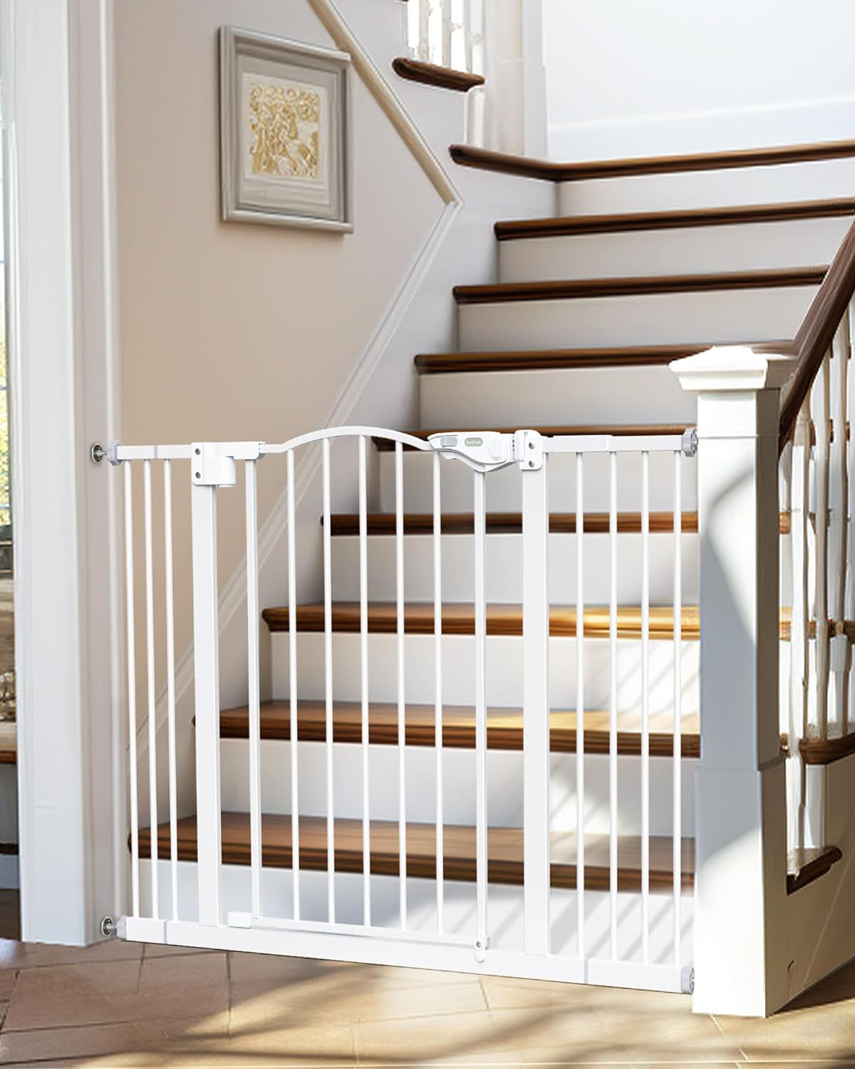 Versatile 29-39.6" Auto Close Baby & Pet Gate - 30" Tall Safety Gate for Stairs, Hallways & Bedrooms, Easy One-Hand Operation, No Drill Installation, Stylish White Finish