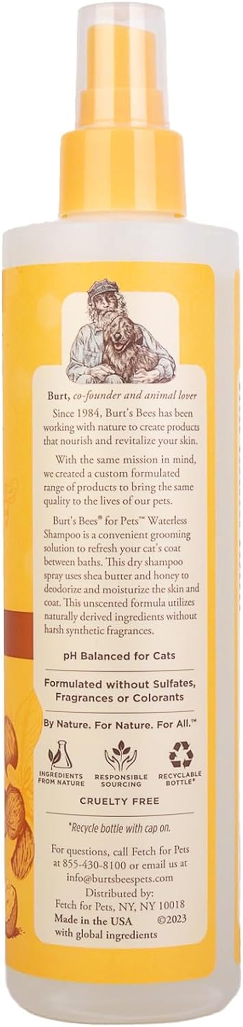 Waterless Cat Shampoo with Shea Butter & Honey - Gentle No-Rinse Grooming Solution for Kittens & Indoor Cats, 10 Fl Oz
