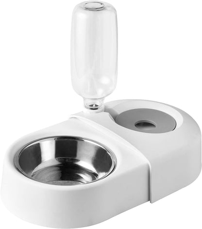 Premium Double Dog and Cat Food Bowls with Automatic Water Dispenser - Ideal for Small Pets (White)