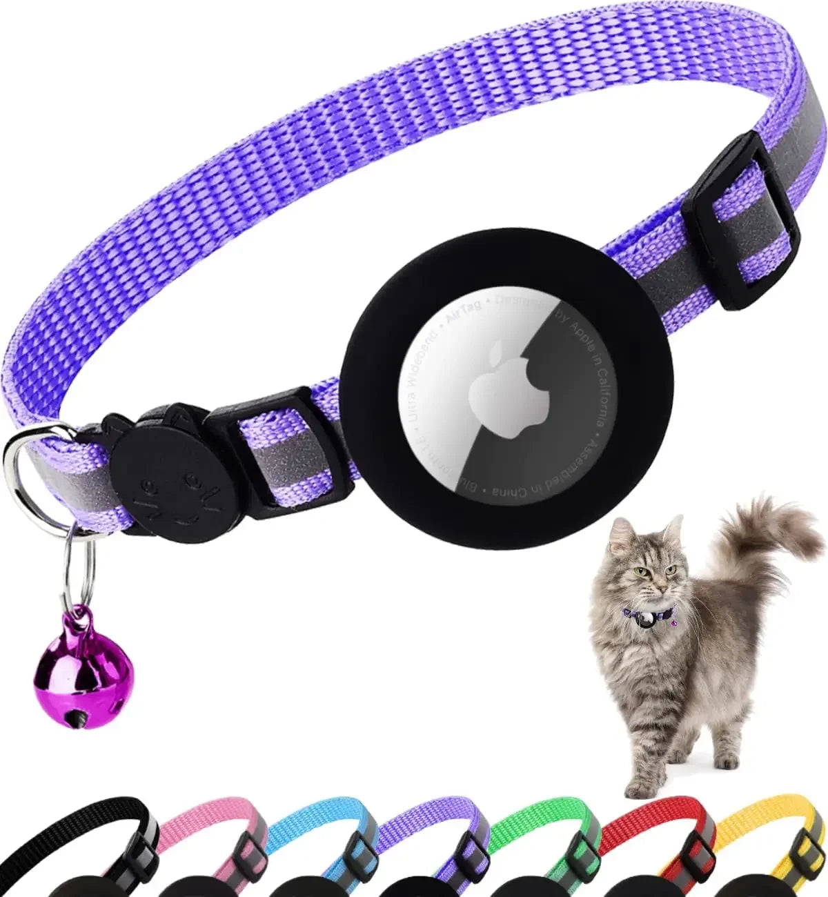 Premium Reflective Breakaway Cat Collar with AirTag Holder & Bell - Ideal for Kittens and Adult Cats!