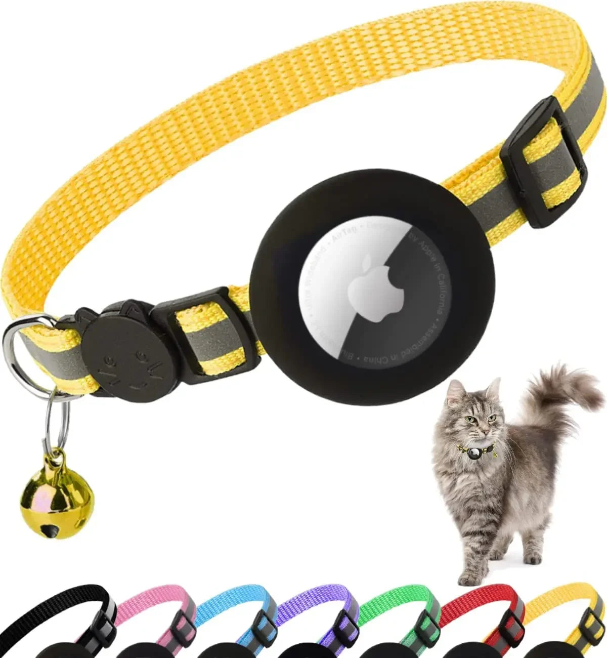 Premium Reflective Breakaway Cat Collar with AirTag Holder & Bell - Ideal for Kittens and Adult Cats!