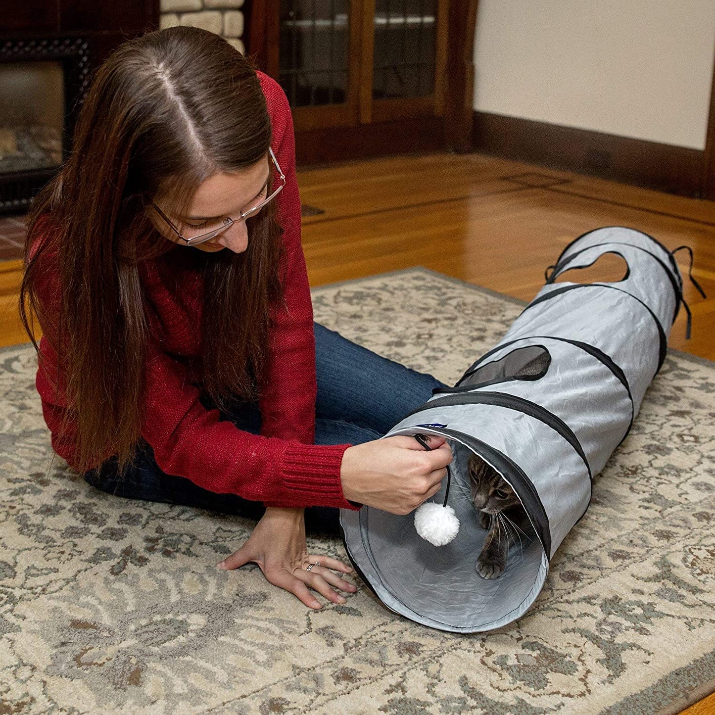 Collapsible Cat Tunnel - Pop-Up Play Tube with Peek Holes & Ball for Indoor Fun