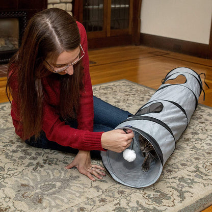 Collapsible Cat Tunnel - Pop-Up Play Tube with Peek Holes & Ball for Indoor Fun