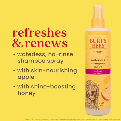 Fresh & Clean Waterless Dog Shampoo Spray - Apple & Honey - 99.1% Natural Formula - Gentle Dry Shampoo for Dogs - 10 Oz