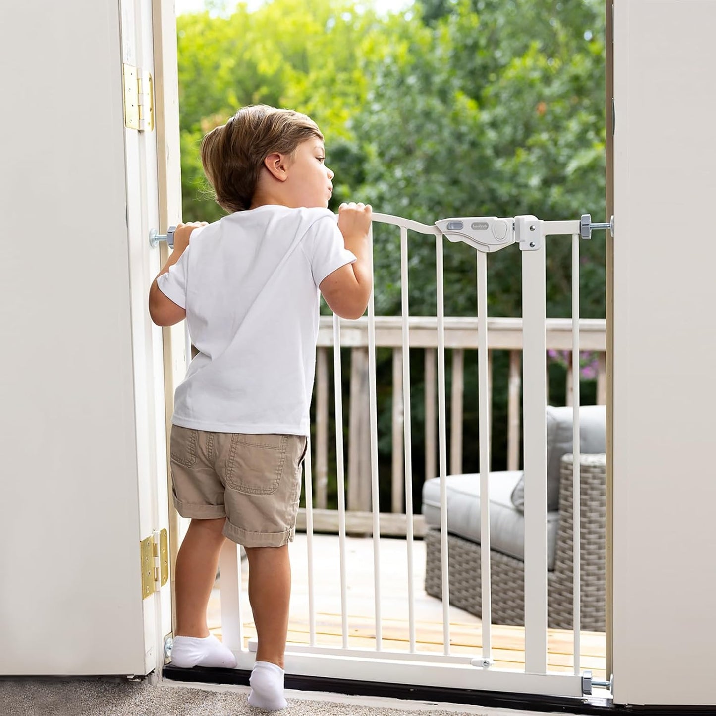 Versatile 29-39.6" Auto Close Baby & Pet Gate - 30" Tall Safety Gate for Stairs, Hallways & Bedrooms, Easy One-Hand Operation, No Drill Installation, Stylish White Finish